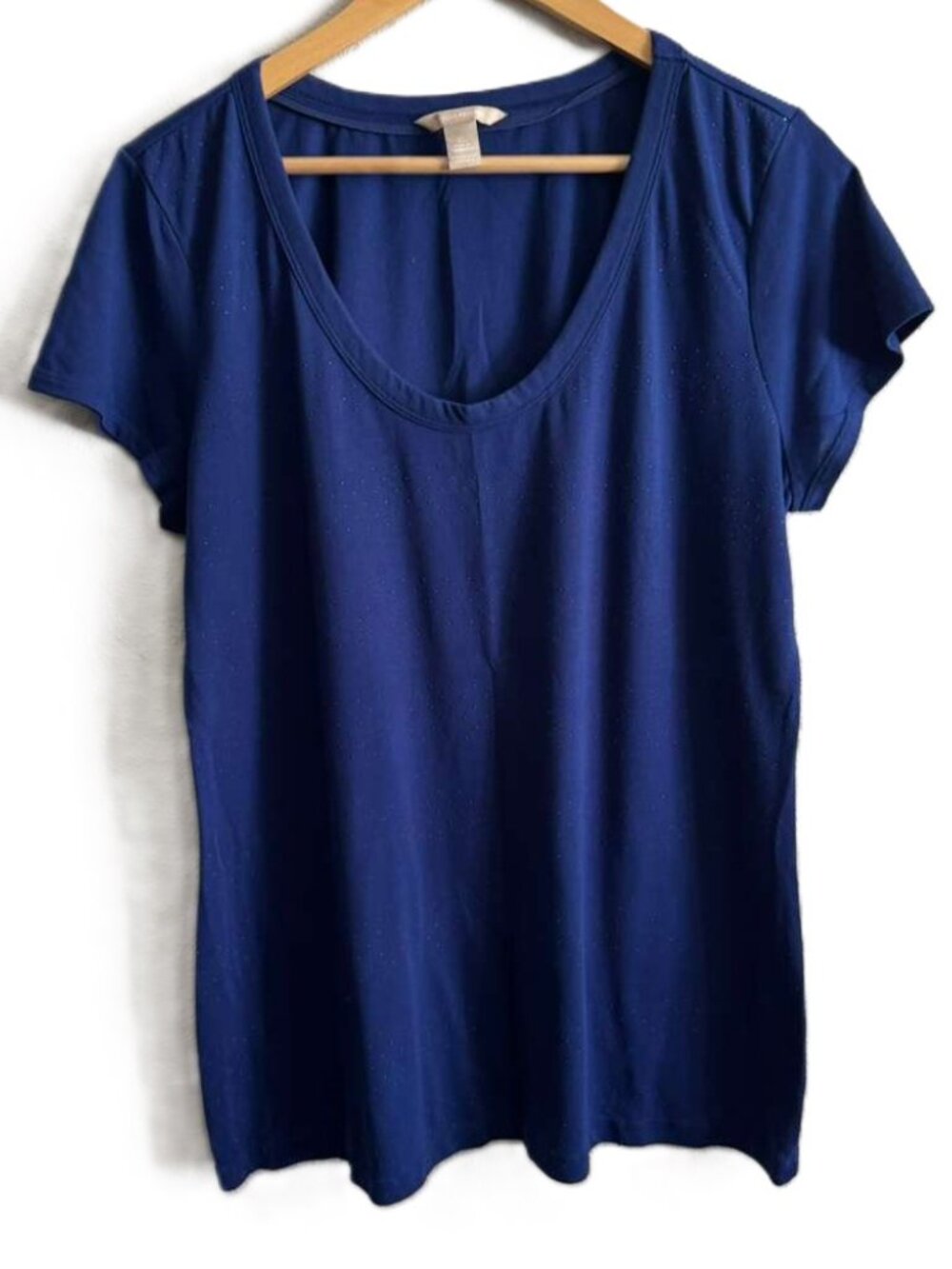 Banana Republic Women Dots Detail Navy Blue Short Sleeve T Shirt Top XL Casual